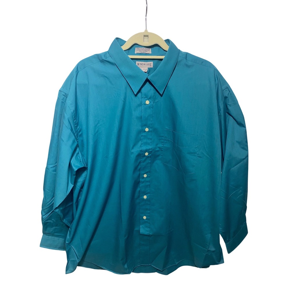 Windridge Shirt Teal Green Button Down Long Sleeve Mervyns Vintage 18.5 34/3